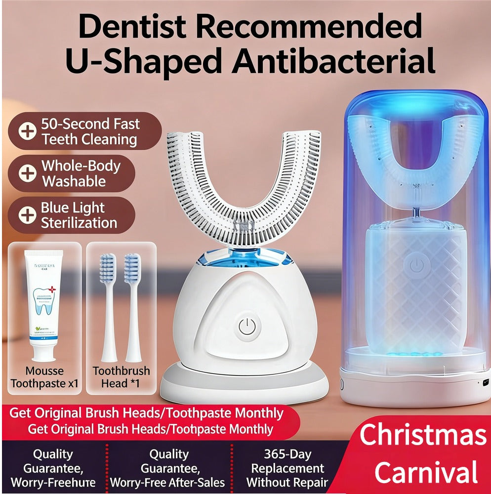 Fully Automatic U-Shaped Electric Toothbrush | 100% Washable + Ultrasonic Dental Flosser Combo