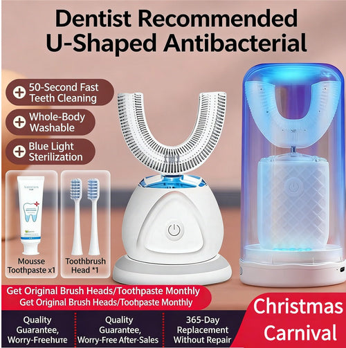 Fully Automatic U-Shaped Electric Toothbrush | 100% Washable + Ultrasonic Dental Flosser Combo